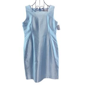 NEW Tanner Light Blue Sleeveless Square Neck Silk-Like Shift Dress, Size 12